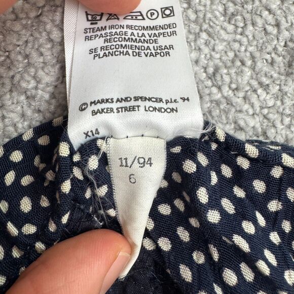 Vintage 90s St Michael Marks & Spencer Polka Pull On Ankle Pants Women UK14 Navy - Picture 7 of 14